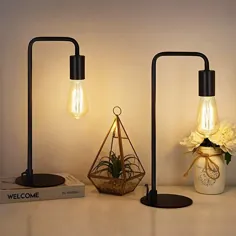 چراغ رومیزی صنعتی HAITRAL - مجموعه ای از 2 عدد چراغ خواب شبانه ، چراغ خواب برای اتاق خواب ، دفتر ، اتاق نشیمن ، سیاه