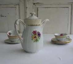 مجموعه قهوه یا چای ظروف چینی ریز فرانسه لیوان های فرانسوی amd |  اتسی