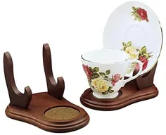 استند نمایشگر لیوان چای و بشقاب BANBERRY DESIGNS - مجموعه ای از 2 عدد نگهدارنده چوب برای ست های قابل جمع آوری و لیوان بشقاب - صفحه نمایش تک فنجان پایان دهنده گردو
