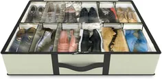 سازمان دهنده ذخیره سازی کفش زیر تخت - طراحی به روز شده - تقسیم کننده های قابل تنظیم - سلول های قابل تنظیم تا 12 جفت - ظرف مناسب برای زیرانداز یا کمد - جایگزین عالی برای کفش های قفسه و کفش های بوت