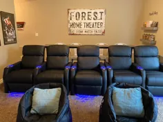 اتاق سینمای خانگی تغییر شکل زیرزمین ما |  Chaylor & Mads