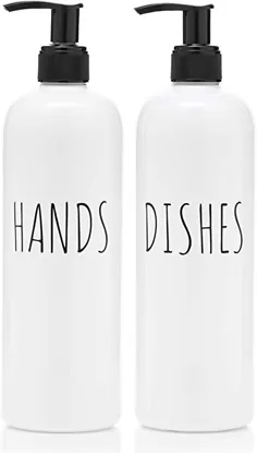 صابون بطری های توزیع کننده دست و ظروف دکوراسیون خانه فارم پلاستیکی 16 اونس با پمپ |  سینک ظرفشویی ، حمام |  زنگ زدگی رایگان و اثبات خرد شدن |  2 قطعه قابل استفاده مجدد برای صابون مایع دستی و ظرف