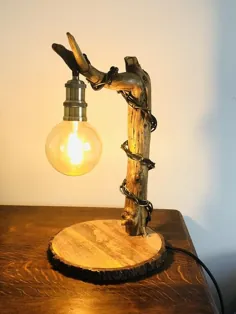 لامپ میز Driftwood / روشنایی Driftwood / دکوراسیون منزل روستایی / لامپ Rustic