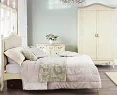 تختخواب سفارشی Shabby Chic Champagne Upholstered King.  تختخواب فرانسوی کرمی 5 فوت و دوست داشتنی با تخته مبله  کیفیت
