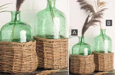 بطری شیشه ای رنگی سبز با سبد چوب خیزران متحرک ، اندازه خود را انتخاب کنید