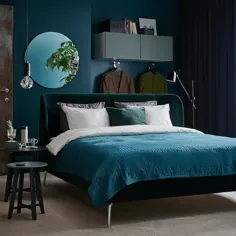 قاب تخت خواب روکش دار TUFJORD ، سبز تیره Djuparp ، ملکه - IKEA