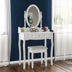 میز آستین کشوی صندلی آینه قابل تنظیم میز آرایشی اتاق خواب سفید