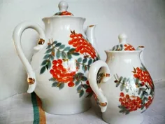 ست چای پرنعمت ست قوری چینی رووان نقاشی دستی |  اتسی