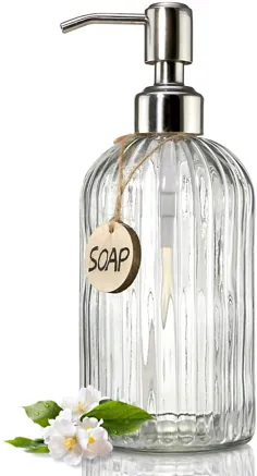 توزیع کننده صابون شیشه ای JASAI 18 Oz با پمپ ضد زنگ ضد زنگ ، تلگراف صابون دستی مایع قابل شارژ برای حمام ، تلگراف صابون آشپزخانه ممتاز (پاک)