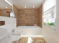 Łazienki w bieli، czerni i drewnie