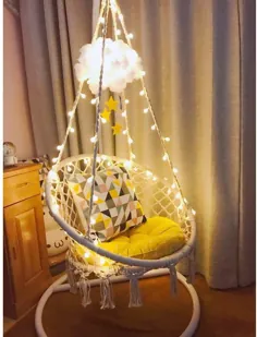 صندلی آویز LED #Sonyabecca روشن صندلی هاموک Macrame با چراغ LED 39FT برای داخل و خارج