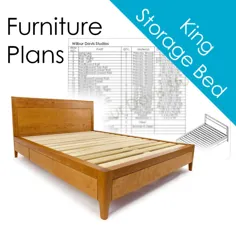 نقشه های تختخواب ذخیره سازی - تختخواب بستر شماره 2 پلت فرم King Size و لیست برش اندازه گیری شده - طراحی مدرن نجاری چوبی