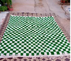 فرش شطرنجی سبز و سفید مراکشی فرش Morrocan Checker |  اتسی