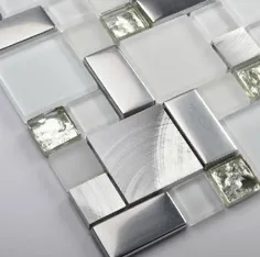 کاشی موزاییک شیشه ای سفید کریستال backsplash SSMT104 نقره ای ضد زنگ فلز آلومینیوم موزاییک آشپزخانه حمام کاشی دیوار کاشی