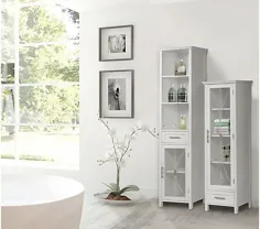 کابینت ملافه چوبی ملافه های خانگی با کشو ، سفید - QVC.com