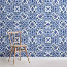 کاغذ دیواری کاشی پرتغالی سفید و آبی |  هوویا انگلستان