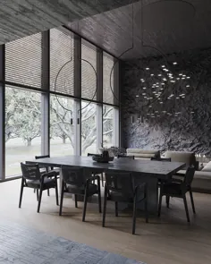 فضای داخلی طراح تاریکی در سنگ ، سنگ مرمر و بتن تزئین شده است