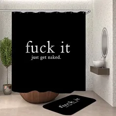 ست پرده دوش حمام SARA NELL با فرش ، Fuck It Just Get Naught Slogan Black، پرده دوش (72 "x 72") با 12 قلاب و فرش دوش حمام (23.6 "x 15.7") برای حمام