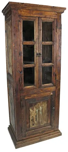 کابینت چوبی Rustic با درهای شیشه ای - 5 قفسه