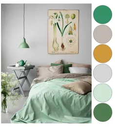 ایده های اتاق خواب خاکستری با رنگ سبز سبز