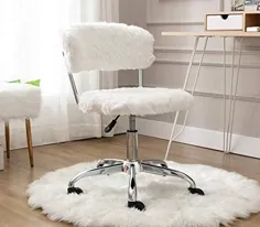 صندلی Faux Fur صندلی صندلی میز خزدار صندلی DM مبلمان صندلی چرخان کرکی ارتفاع قابل تنظیم برای دختران دختر بچه ، اتاق نشیمن ، دفتر ، اتاق خواب ، غرور ، اتاق لباس ، سفید