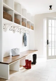 نیمکت گلدان سفید با روکش چوبی - انتقالی - اتاق لباسشویی