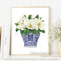 Magnolia Double Happiness Chinese Vase Chinoiserie Art |  اتسی