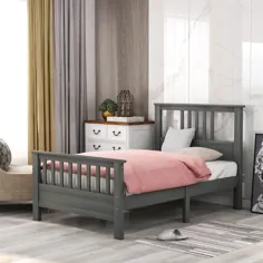 تختخواب سکوهای چوبی Euroco با سر و پایه ، دوقلو (خاکستری) - Walmart.com