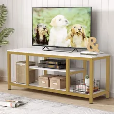 پایه تلویزیون Tribesigns ، کنسول تلویزیون 3 طبقه طلای 59 اینچ برای تلویزیون های تا 60 اینچ با روکش سنگ مرمر Faux ، میز ورودی کنسول مبل برای اتاق نشیمن - Walmart.com