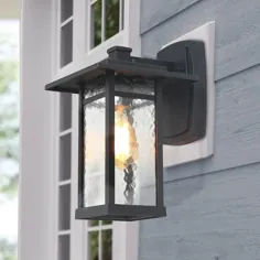LNC Craftsman 13.5 in. H 1-Light Textured Black Outdoor Lantern Lantern Sconce with Light Water Shade Glass External Light