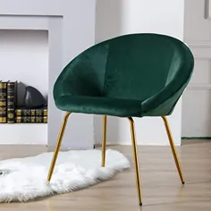 صندلی ناهار خوری صندلی ، یک تکه ، صندلی جانبی روفرشی برای اتاق نشیمن ، صندلی لهجه مدرن با پایه های فلزی طلای برنجی ، سبز تیره