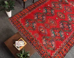 فرش دستباف فرش ایرانی قرمز 5x11 ، فرش اتاق نشیمن (5'11 "x 11'5")