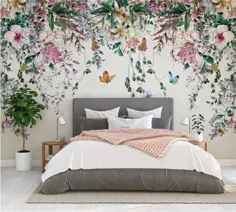 تصاویر پس زمینه گل Bunte Blumen و Blätter selbst klebende Schälen und Stick Wand Aufkleber Wanddekoration minimalistische skandinavischen abnehmbaren