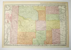 نقشه عتیقه وایومینگ 1908 Vintage Wyoming Map Western |  اتسی