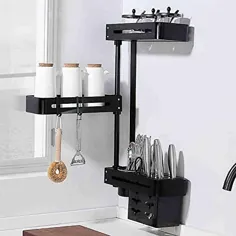 قفسه ادویه ای چرخشی MEVIDA ، قابل تنظیم ارتفاع آشپزخانه سازنده آلومینیوم قوطی های ادویه ای قفسه دیواری قفسه دیواری برای کارد و چنگال کابینت آشپزخانه - سیاه 3 طبقه