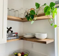قفسه شناور براکت فلزی آماده آویز کردن DIY طبیعی رنگ آشپزخانه قفسه شناور قفسه گوشه چوب جامد اصلاح شده L شکل