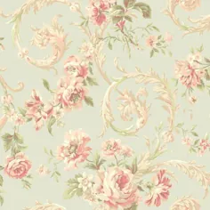 York Wallcoverings Shimmering Topaz Blue Light And Peach Rococo Floral Wallpaper Em3881 |  بلاکور