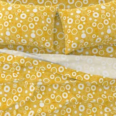 پارچه های رنگی چاپ شده توسط Spoonflower - الگوی سبک زرد و سفید Retro Mid Century 60s 70s