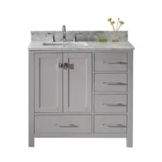 Virtu USA Caroline Avenue 36 in. W Bath Bath Vanity in Cashmere Grey with Marble Vanity Top in White with Square Basin-GS-50036-WMSQ-CG-NM - انبار خانه