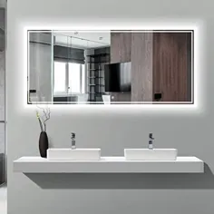 TokeShimi 60 x 28 اینچ حمام LED Vanity Mirror ضد مه مهتابی دیواری آینه بزرگ با عملکرد حافظه.