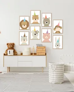 مجموعه ای از هشت حیوانات مهد کودک برای چاپ حیوانات هنری دیواری |  اتسی