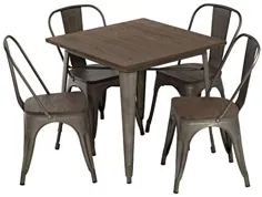ست میز پاسیو 5 تکه FDW ست میز و صندلی در فضای باز ست میز فلزی ست میز آشپزخانه میز میز آشپزخانه میز بالا چوبی 31x31 اینچ میز میز قهوه میز رستوران داخل میز مربع فضای باز 4 صندلی