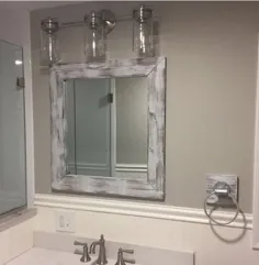 آینه WHITEWASH آینه قاب چوبی حمام آینه چوبی روستایی |  اتسی