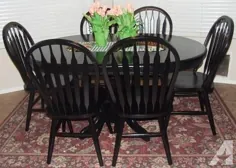 میز ناهار خوری پایه دار بلوط با برگ و 6 صندلی Windsor - مشکی ، زیبا!