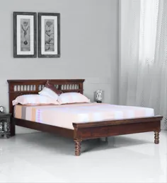 خرید تختخواب ملکه چوب جامد چوبی Aramika در پایان چوب ساج - Mudramark By Pepperfry Online - تخت های سنتی اندازه ملکه - تختخواب - مبلمان - محصول فلفل قرمز