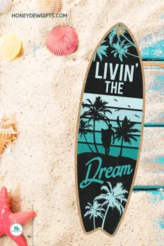 Livin ’The Dream ، تخته صفحات 5 اینچ در 16 اینچ ، علامت چوب ، دکوراسیون Tiki Bar ، دکوراسیون با موضوع ساحل ، D