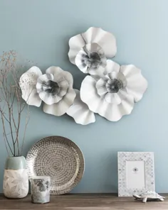 سفید و نقره ای فلزی 3-گل دیواری 70x57 |  Maisons du Monde