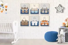 دیوار حیاط کودک دوقلو چاپ حیوانات دوقلو برای مهد کودک پسر |  اتسی