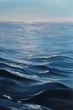 نقاشی دریا و امواج آبی