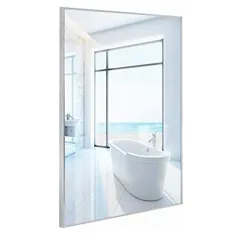 آینه دستشویی نقره ای مستطیل مستطیل شکل با قاب فلزی براق 20 X 28 اینچ آینه دیواری مستطیل نقره ای آینه دیواری برای for - لوازم جانبی ، خانه شما برای تزئین دیوار!